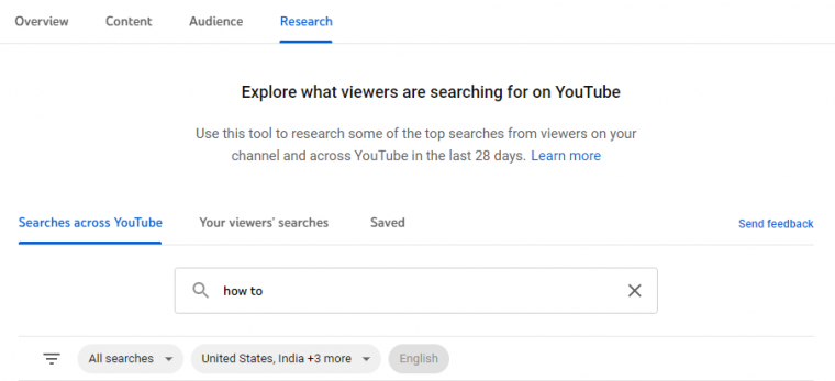 youtube analytics research tab